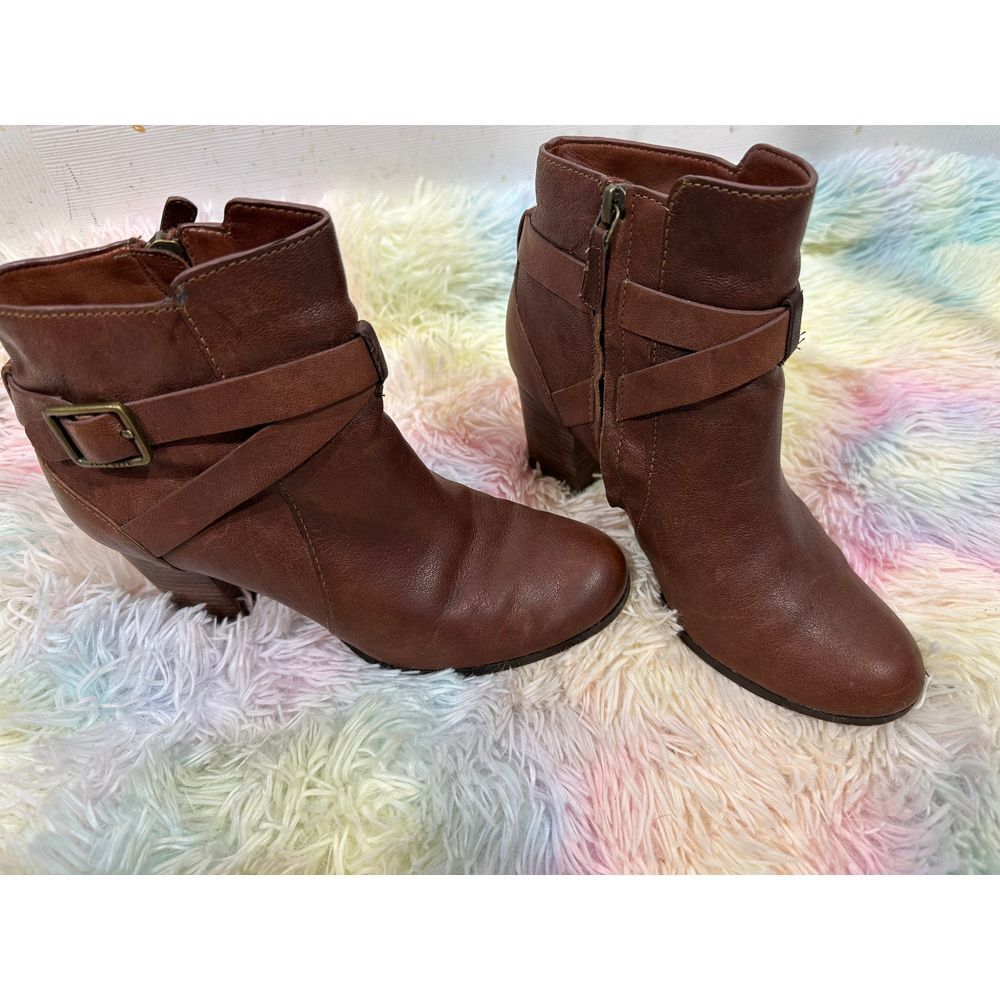 Cole Haan Grand OS Brown Ankle Booties Sz 6B Leather, Block Heel